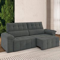 Sofá Retrátil e Reclinável 3 Lugares 2,20m Veludo Santorini Cinza Luizzi