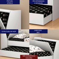 Cama Solteiro Bicama Cabeceira Bau 220x88 BB28 Branco Dtall