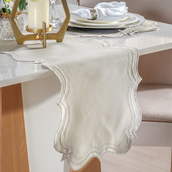Trilho de Mesa Bordare Bordado 40x180cm Pergaminho