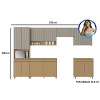Kit Cozinha Modulada 6 Peças Simone Mendes (3Aéreos+2Balcões+1Paneleiro) C6P90 Carvalho/Cinza - Nesher