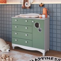 Cômoda Infantil Encanto 4 Gavetas e 1 Porta Verde/Branco - Completa Móveis