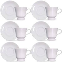 Jogo 6 Xícaras com Pires de Porcelana Branca 80ml para Chá Café Expresso Germer Capri