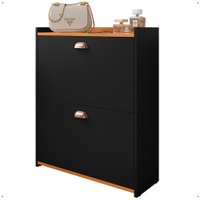 Sapateira Vertical Organizadora 12 Pares Calçados Unissex Prateleira 2 Andares Gavetas Basculante Preto/Cinamomo - RPM