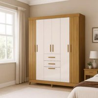 Guarda Roupas Casal Ripado 7 Portas 2 Gavetas Malta Madeirado / Off White Moval