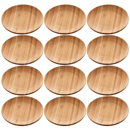 12 Pratos Redondos de Bambu 11cm Verona Bandeja de Servir Canapés Queijos Mesa Posta Lyor