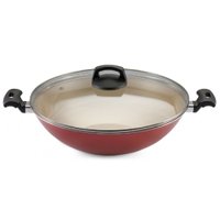 Panela Wok Panelux 5 Litros 32cm Antiaderente com Tampa de Vidro Premium Cereja