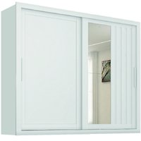 Guarda Roupas Casal Ripado com Espelho 2 Portas de Correr 4 Gavetas Trianon Branco Zanzini