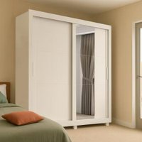 Guarda Roupas Casal com Espelho 2 Portas de Correr 4 Gavetas Titanium Branco Zanzini