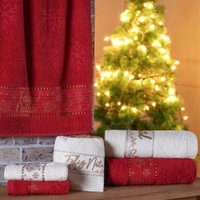 Kit 2 Toalha de Rosto Feliz Natal Bordada Jacquard 45x68cm Pérola