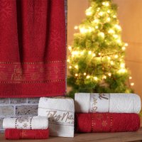 Kit 3 Toalha de Rosto Feliz Natal Bordada Jacquard 45x68cm Vermelho