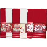 Kit 6 Toalha Lavabo Natalina Jacquard 30x45cm Vermelho/Creme