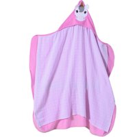Toalha com Capuz Aplique e Forro em Fralda Toque Suave 70x90 Rosa