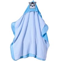 Toalha com Capuz Aplique e Forro em Fralda Toque Suave 70x90 Azul