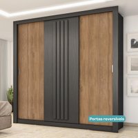 Guarda Roupa Casal 3 Portas Doha Carraro Ripado Preto Touch
