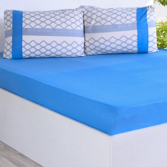 Jogo de Cama Casal Malha 100% Algodão Bella Cama Azul Nostalgia