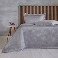 Kit Colcha King Satinatta Cetim Toque Pele de Pessego 260x280cm Cinza Elefante