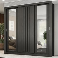 Guarda Roupa Casal 3 Portas Doha Duo Carraro Ripado Preto Touch