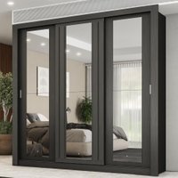 Guarda Roupa Casal 3 Portas Doha Prime Carraro Ripado Preto Touch