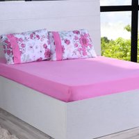 Jogo de Cama Casal Malha 100% Algodão Bella Cama Rosa Joy