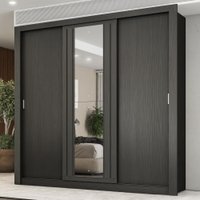 Guarda Roupa Casal 3 Portas Doha Lux Carraro Ripado Preto Touch