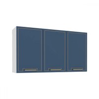 Armário Aéreo Cozinha 120 Cm Amara 3 Portas Branco/Azul - Politorno