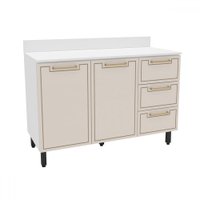 Balcão de Cozinha Amara 120 Cm 2 Portas 3 Gavetas Branco/Creme - Politorno