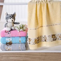 Kit Toalha de Banho e Rosto Infantil com Barra Ponto Cruz Pérola