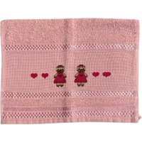 Toalha Lavabo Ponto Cruz com Borbado da Vovó Alice Coração Rosa