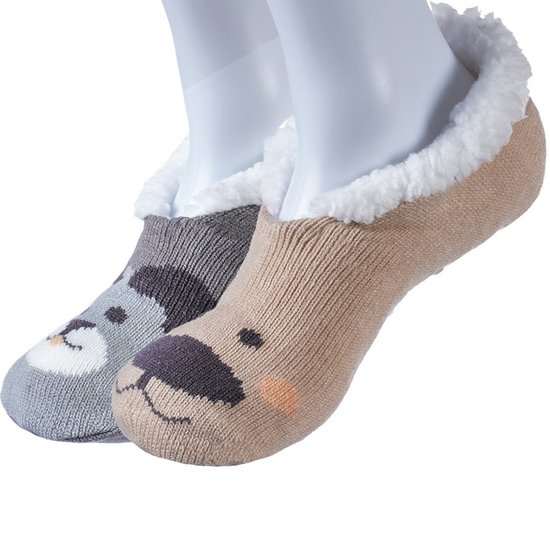 Kit 2 Pantufa Sapatilha com Sherpa Antiderrapante Cinza/Marrom