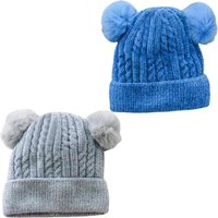 Kit 2 Gorro de Pompom para Bebê com Sherpa Interna Azul/Cinza
