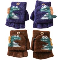 Kit 2 Pares Luva sem Dedo Infantil 16cm Dino Azul Marinho/Dino Marrom