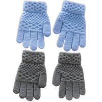 Kit 2 Pares Luva Infantil Quentinha para o Frio 14x6cm Azul Claro/Cinza Escuro