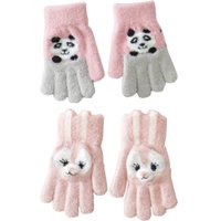 Kit 2 Pares Luva Funny Infantil Super Quentinha 7x16cm Coruja Rosa Claro/Panda Rosa