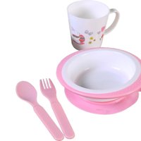Kit Alimentação 4 Peças com Copo Infantil Fibra de Bambu Rosa