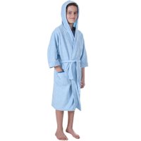 Roupão Liso Infantil Malha Felpudo com Bolsos e Capuz Azul - P