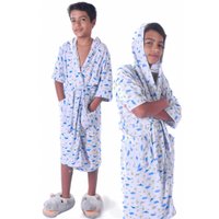 Roupão Infantil Malha Felpudo com Bolsos e Capuz Dinossauros - P