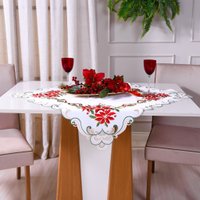 Toalha de Chá Natalina Bordado 85x85 Poinsetia