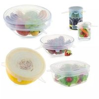 Kit 6 Tampas de Silicone Reutilizável Universal Elástica Multiuso Transparente