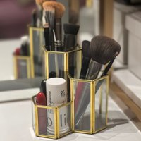 Porta Pincel/Lápis/Caneta Decoração Sextavado 12x12x11 Dourado