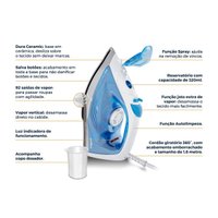 Ferro de Passar a Vapor Britânia 320ml Base em Cerâmica BFV70
