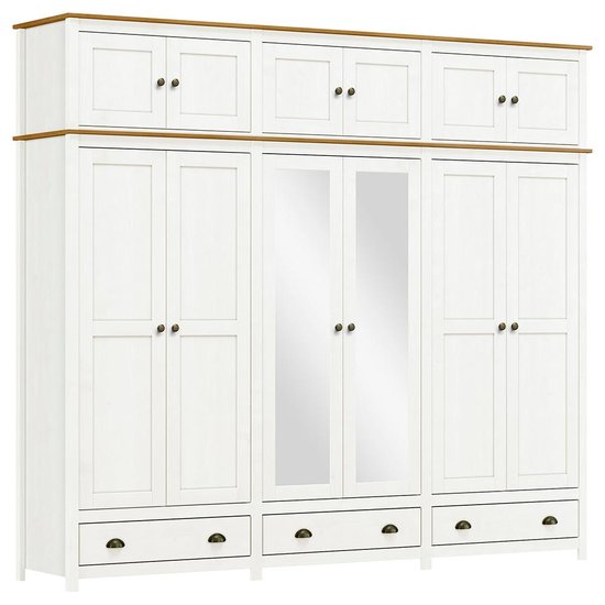Guarda Roupa 12P 3G Espelho Madeira Maciça 261 cm 9134 Branco Freijo Milani Store