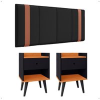 Kit 2 Mesinhas Pequena Decore Nicho Gaveta Preto/Cinamomo Cabeceira Suspensa Cama Box Casal Detalhe Lateral Suede - RPM
