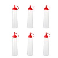 Kit 6 Bisnagas para Molhos 400ml Plástica Ketchup Tampa Vermelha Mostarda Maionese Plasvale