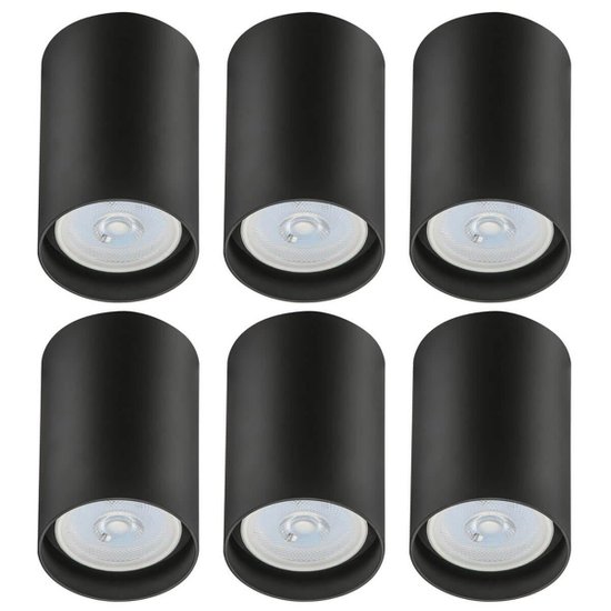 Kit 6 Spots de Sobrepor Zoom Pretos Luminária de Teto Redonda 8x12,5cm Bivolt 1 Lâmpada PAR20