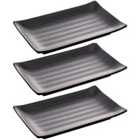 3 Travessas Melamina 17,5x11x2cm Prato Sushi Preto Lyor Tóquio Petiscos