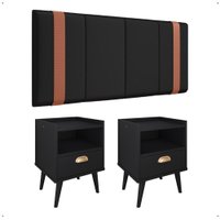 Kit 2 Mesinhas Nicho Gaveta Puxador Concha Retrô Preto Cabeceira Suspensa Estofada Cama Box Queen Size 1,60 Suede - RPM