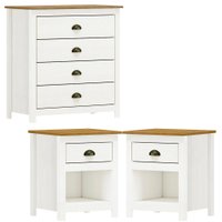 Comoda 4 Gav e 02 Mesas de Cabeceira Madeira Maciça Branco Freijo Milani Store