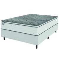 Cama Box Casal Colchão Molas Com Pillow Max Force 138x188x65cm Suede Branco/Cinza Inducol