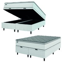 Cama Box Baú Casal King Colchão Molas Com Pillow Max Force 193x203x68cm Branco/Cinza Inducol