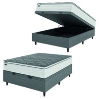 Cama Box Baú Casal Colchão Molas Com Pillow Max Force 138x188x68cm Suede Cinza/Branco Inducol